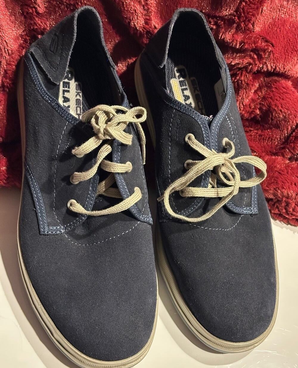 Skechers Men’s Sz 12 Air Cooled Memory Foam Delson Relaxed Fit Slip On Shoe Navy